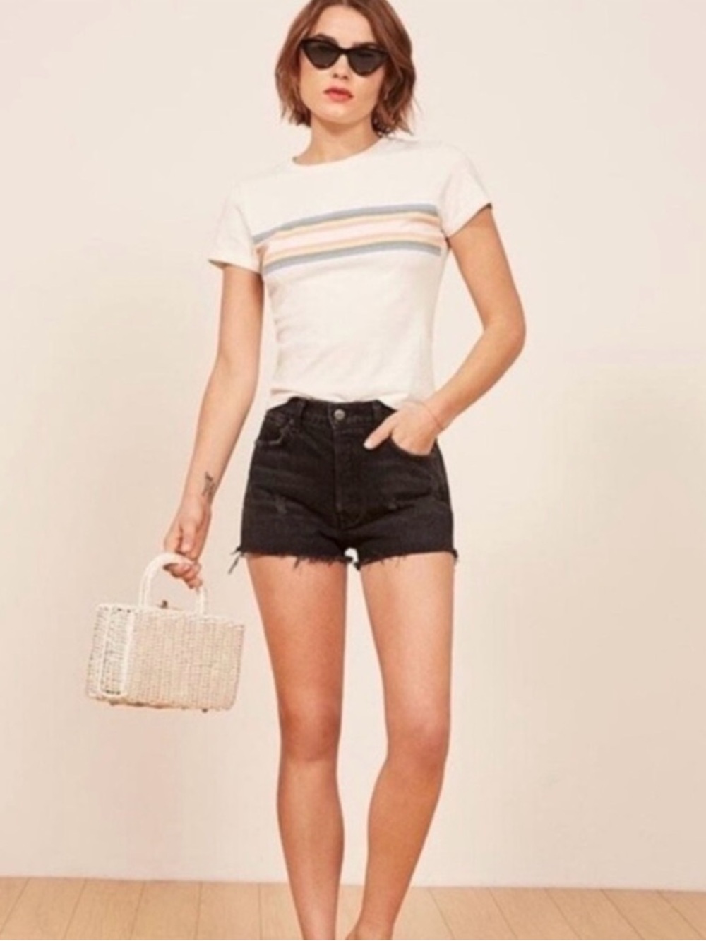 Reformation Dixie Black High-Rise Jean Shorts Size 28